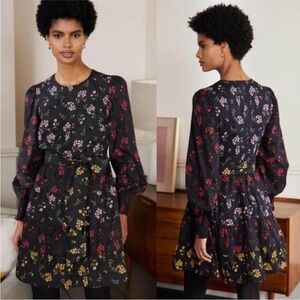NWT Boden Lyla Tiered Floral Tie Belt Dress long sleeve US Size 8